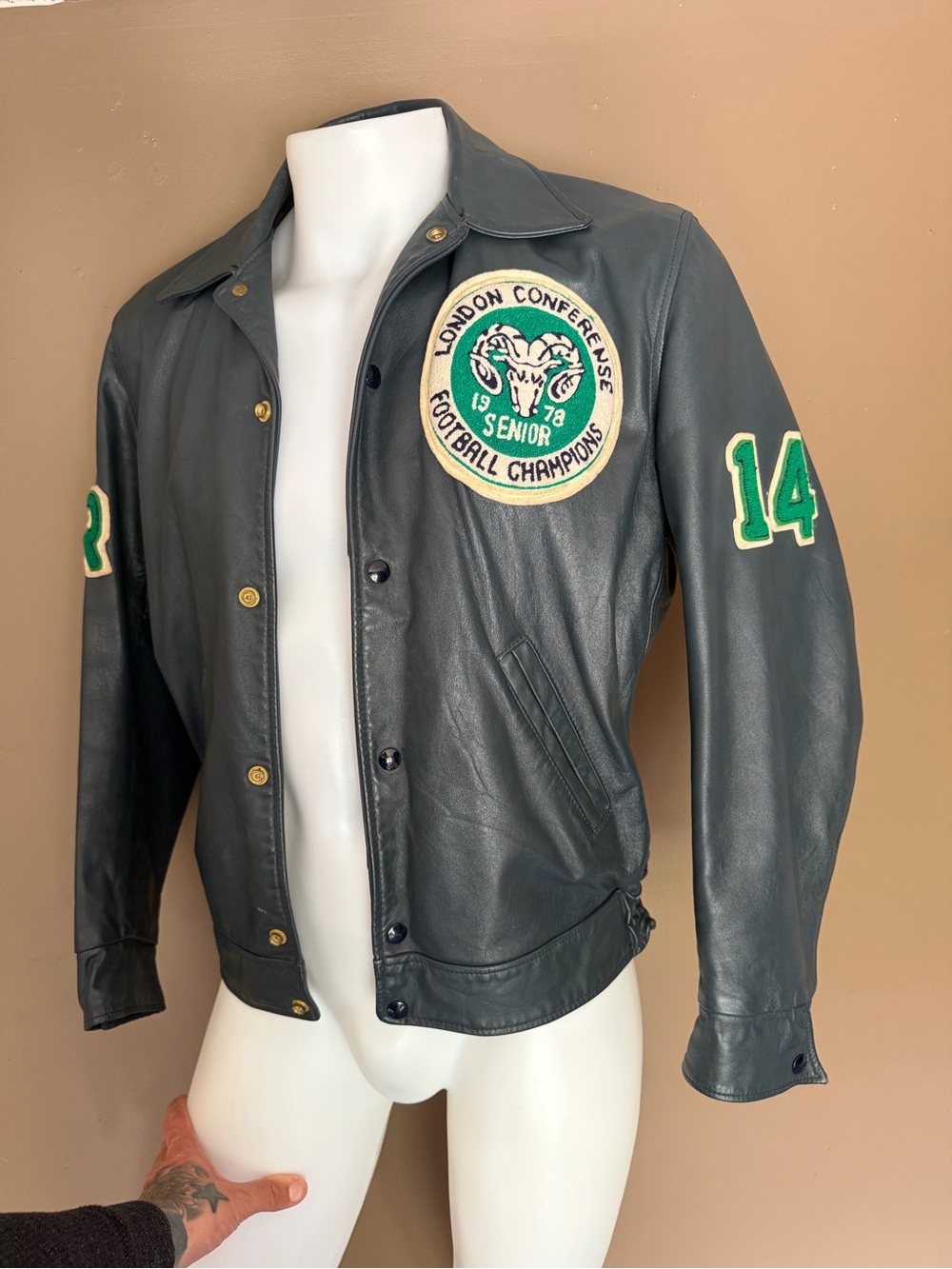 Vtg 1970’s Leather Varsity Jacket Men’s Medium